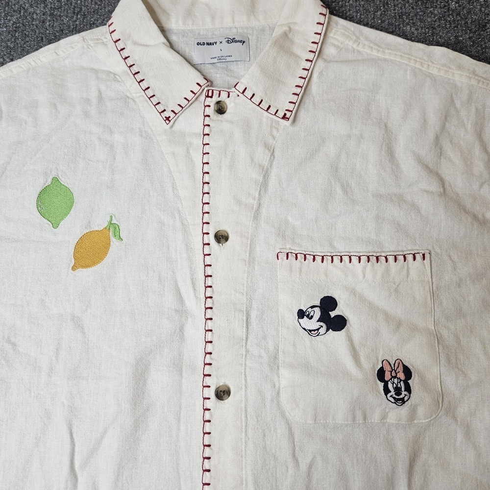NWT Disney x Old Navy Men's Large Camp Shirt Embroidered Linen Blend Mickey